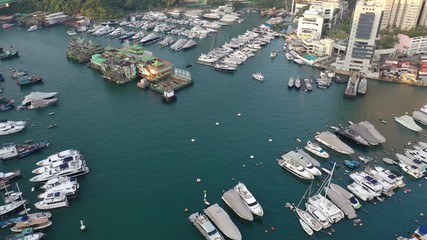 Canvas Print - Aerial view of car traffic Aberdeen Typhoon Shelters , Hong Kong