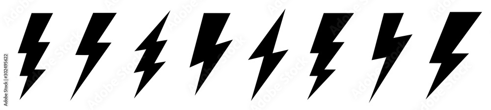 Set lightning bolt. Thunderbolt flat style - stock vector. - obrazy, fototapety, plakaty 