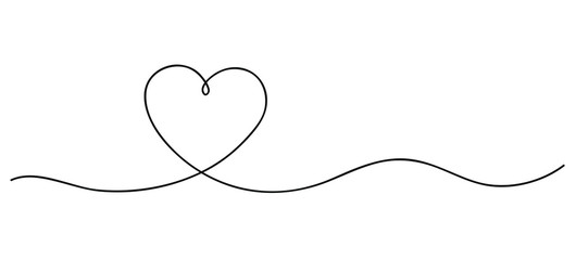 Wall Mural - Heart. Continuous line art drawing. Hand drawn doodle vector illustration in a continuous line. Line art decorative design