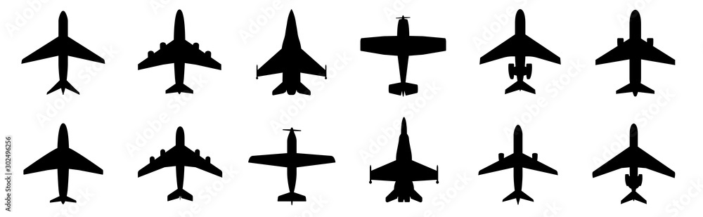 Set airplane icon. Aircrafts flat style - stock vector. - obrazy, fototapety, plakaty 