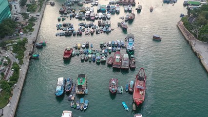 Wall Mural - Aerial view of car traffic Aberdeen Typhoon Shelters , Hong Kong