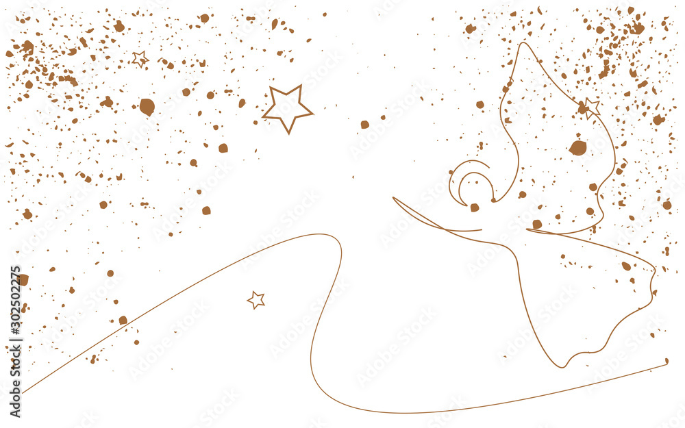 Foto-Schiebegardine ohne Schienensystem - Christmas background gold design with angel and stars, vector illustration