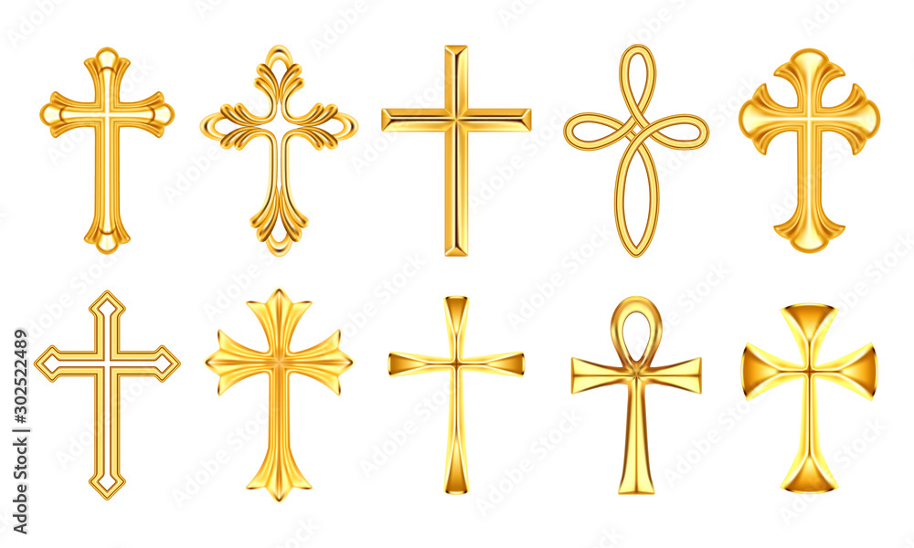 Set of isolated christian cross or religion sign - obrazy, fototapety, plakaty 