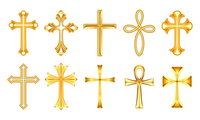 set of isolated christian cross or religion sign