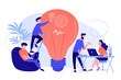 © Visual Generation - People working in friendly open space workplace. Coworking, freelance, teamwork, communication, interaction, idea, independent activity concept, pinkish coral blue palette. Vector illustration on