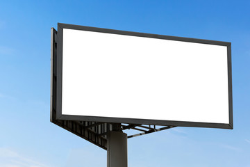 Wall Mural - Template of a large blank advertising billboard on a clear blue sky background.