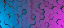 Abstract Background In The Form Of Dark Hexagons In Neon Lighting