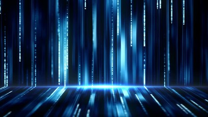 Abstract background of virtual space with binary code animation. Matrix style futuristic concept. Creative texture with particles. Seamless loop.