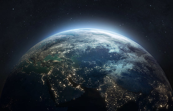 nightly planet earth in dark outer space. civilization. elements of this image furnished by nasa