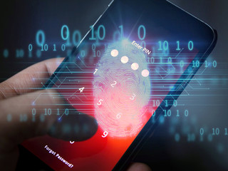 enter the pin code on the phone. information security concept.