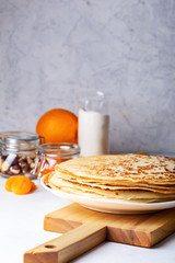 Wall Mural - Thin pancakes, ingredients, making blini crepes