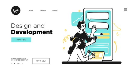 Wall Mural - designing developing and programming technologies concept. web page template with modern outline vec