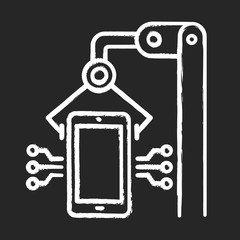 Poster - Electronics industry chalk icon. Smartphone, tablet production. Portable gadgets development. Electronic devices factory. Technical machinery. Hardware repair. Isolated vector chalkboard illustration