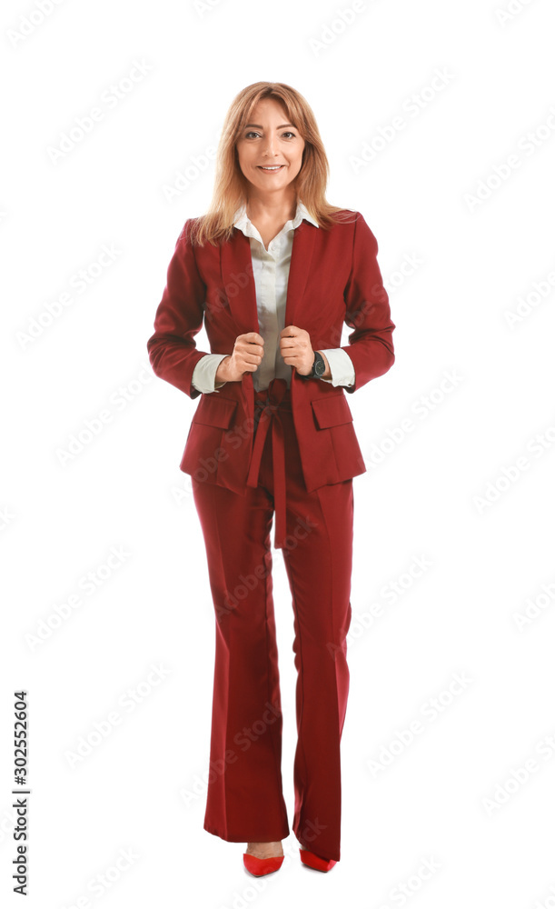 Stylish mature businesswoman on white background