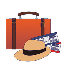 Canvas Print - travel suitcase with hat and flight passboards, flat design