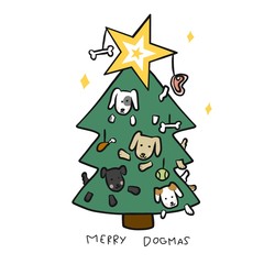 Merry Dogmas tree cartoon vector illustration