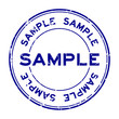 Grunge blue sample word round rubber seal stamp on white background