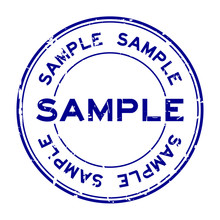 Grunge Blue Sample Word Round Rubber Seal Stamp On White Background