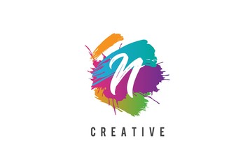 Wall Mural - hand lettering brush initial letter n inside colorful paintbrush template design