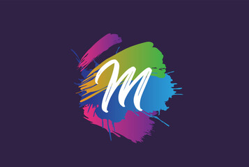 Wall Mural - hand lettering brush initial letter m with colorful paintbrush on dark background template design