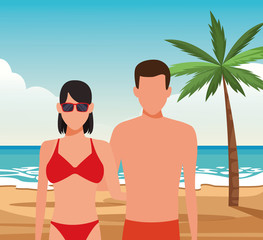 Sticker - avatar couple wearing swimsuit at the beach