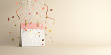 Happy New Year Design Creative Concept, January 1st Calendar And Glittering Confetti On Gradient Background. Copy Space Text Area, 3D Rendering Illustration.