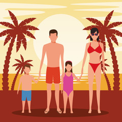 Canvas Print - avatar family with kids wearing swimsuits at the beach