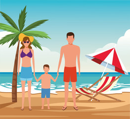 Wall Mural - avatar family with little boy at the beach