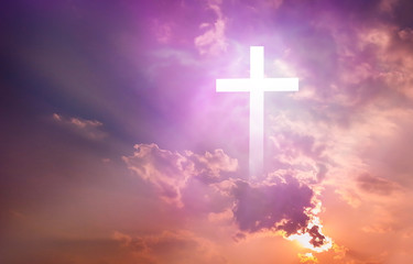 Wall Mural - christian cross appeared bright in the sky with soft fluffy clouds, white, beautiful colors. with th