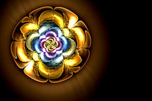 Abstract Fractal Computer-generated Image Of A Flower With Colorful Petals And With A Purple Middle