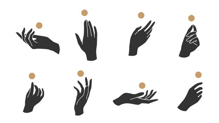 hand linear style icon, hands and fingers vector design in various poses for create logo and line ar