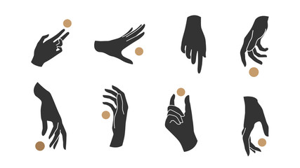 Wall Mural - hand linear style icon, hands and fingers vector design in various poses for create logo and line ar