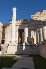 Ruins of the ancient Roman temple of Capitolium in Brescia. UNESCO World Heritage Site. Lombardy, Italy.