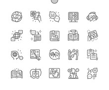 Studying Of Foreign Language Well-crafted Pixel Perfect Vector Thin Line Icons 30 2x Grid For Web Graphics And Apps. Simple Minimal Pictogram