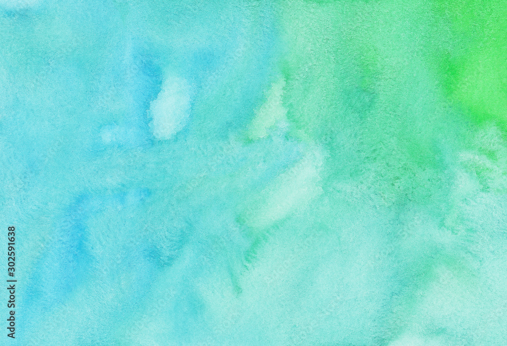Watercolor light blue and green background texture. Watercolour abstract turquoise backdrop. - obrazy, fototapety, plakaty 