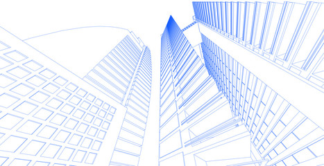 A skyscraper in the city is defined as a continuously habitable high-rise building that has over 40 floors, City architecture sketch 3d illustration