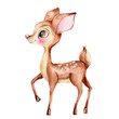 Cute little deer; watercolor hand draw illustration; with white isolated background