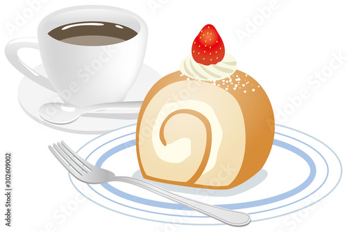 ロールケーキとコーヒーのイメージイラスト Vector De Stock Adobe Stock