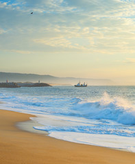 Poster - ocean beach fishing ship Portugal