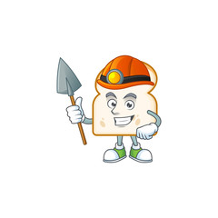 Poster - Miner mascot cartoon with delicious slice white bread.