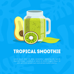 Canvas Print - Detox Tropical Smoothie Banner Template with Fresh Fruit Drink and Space for Text Vector Illustration