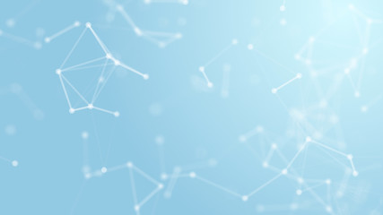 Wall Mural - 3d abstract white geometry flying wireframe network and connecting dot space on blue background. sec