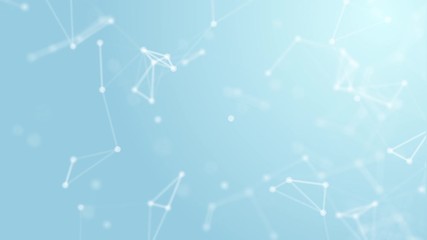 Wall Mural - 3d abstract white geometry flying wireframe network and connecting dot space on blue background. sec