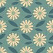 seamless pattern with flowers and leaves in retro scandinavian style