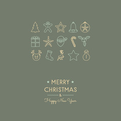 Wall Mural - Christmas greeting card with hand drawn ornaments. Vector.