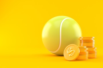 Poster - Tennis ball with stack of coins