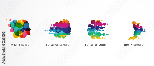 Fotografía Brain, Creative mind, learning and design icons, logos