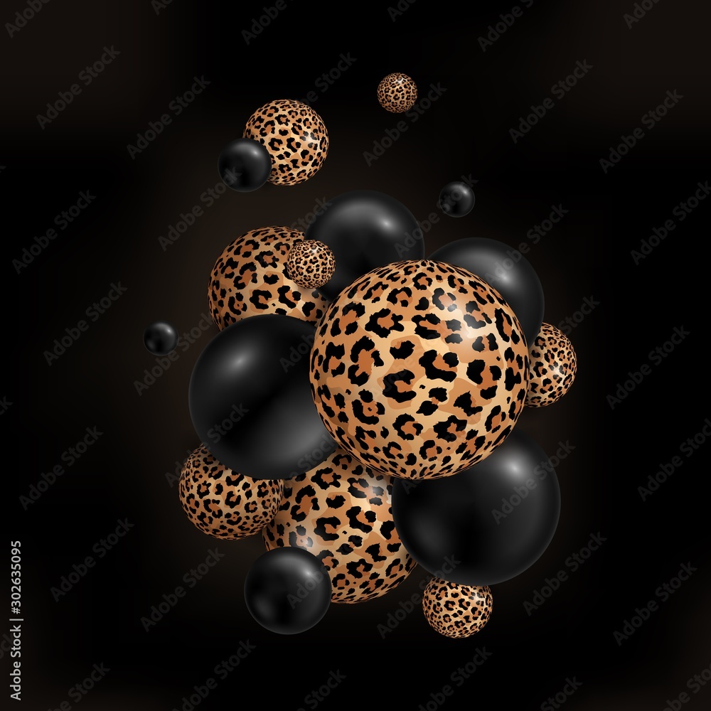 Vector abstract background with realistic 3d balls on black backdrop ...