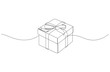 Continuous line drawing of gift box with ribbon bow. Template for your design works. Vector illustration.