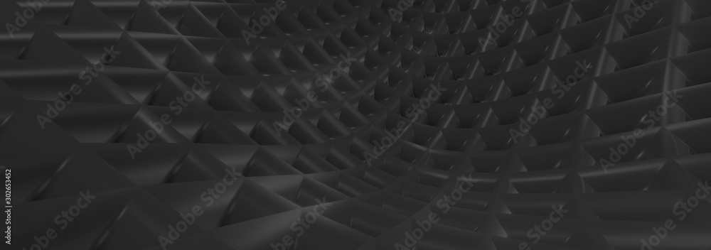 3d ILLUSTRATION, of abstract background, BLACK METAL MESH texture, wide panoramic for wallpaper - obrazy, fototapety, plakaty 
